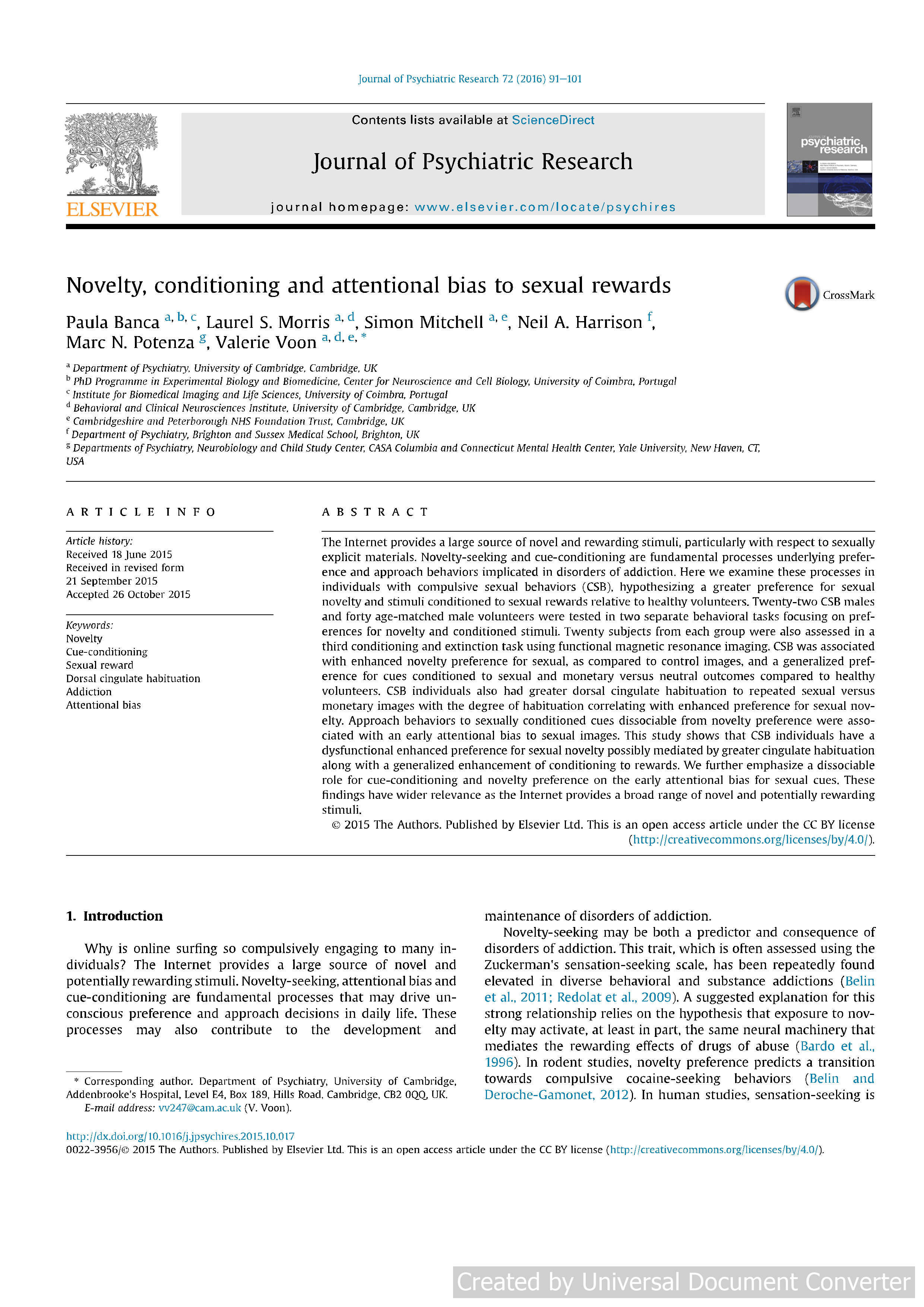Novelty, conditioning and attentional bias to sexual rewards