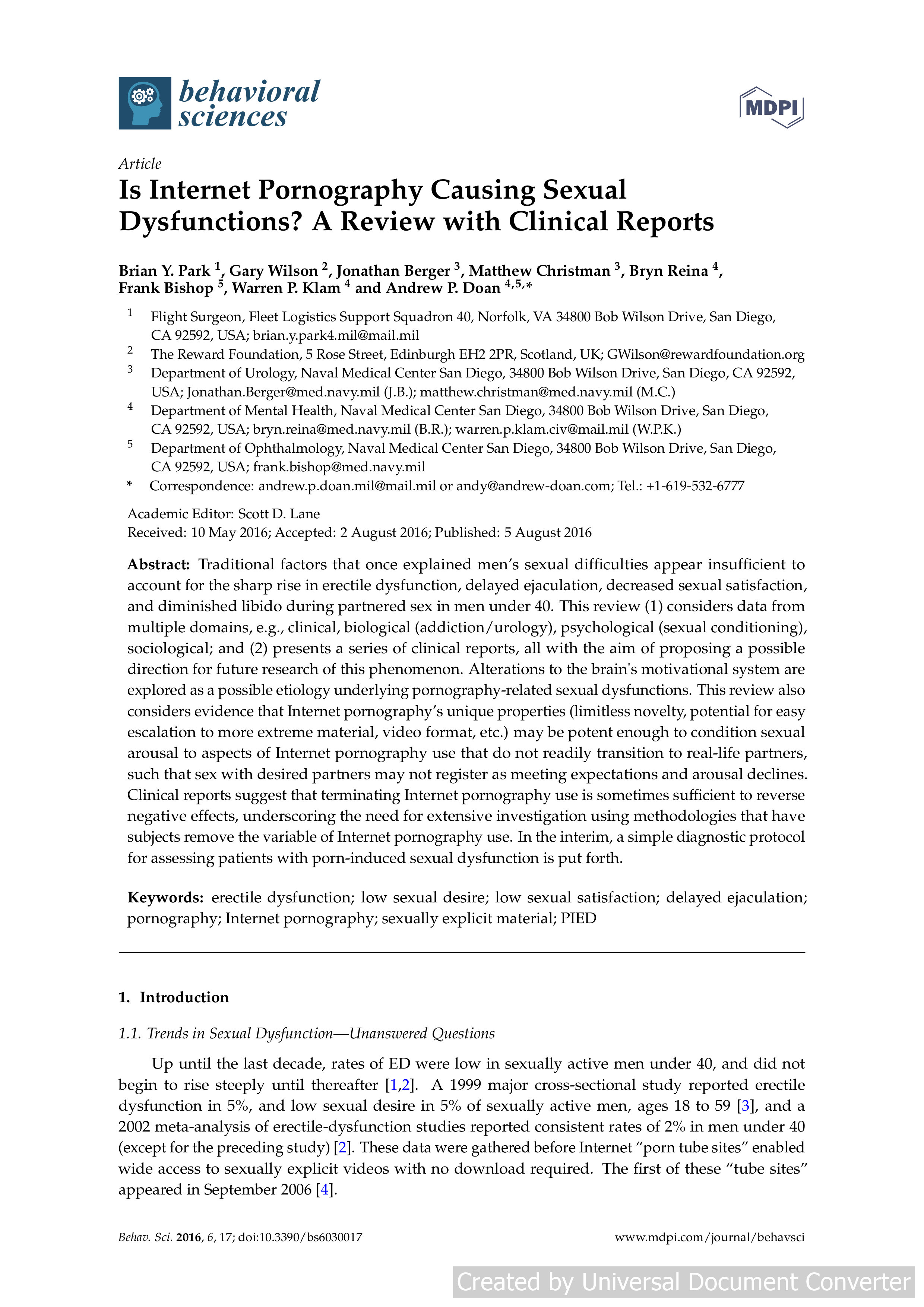 Is Internet Pornography Causing Sexual Dysfunctions? A Review with Clinical Reports