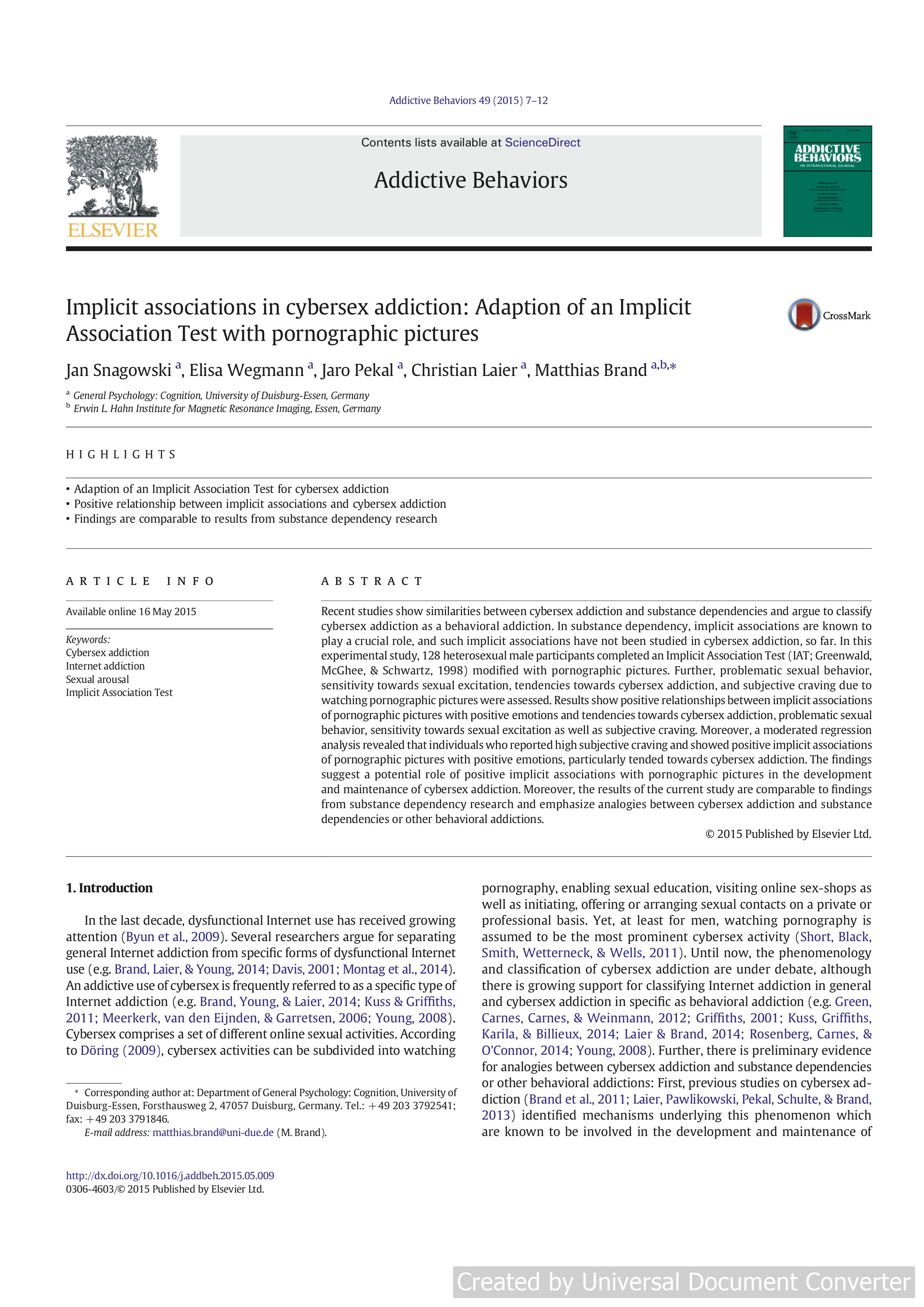 Implicit associations in cybersex addiction