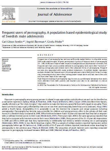 Frequent users of pornography. A population based epidemiological study of Swedish male adolescents