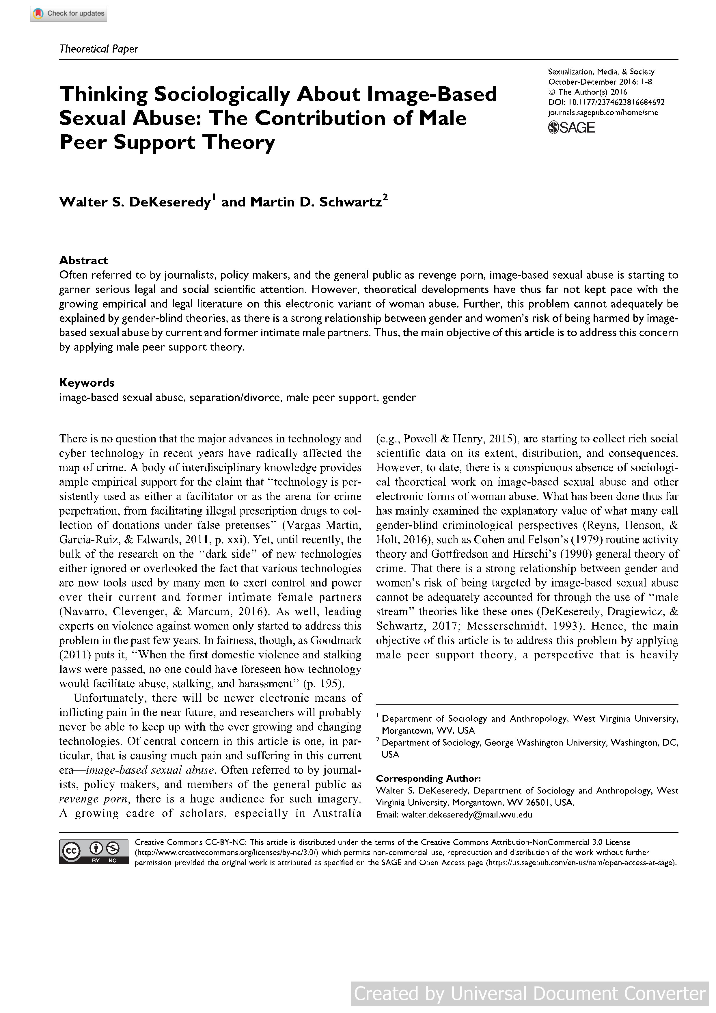 Thinking Sociologically About Image-Based Sexual Abuse: The Contribution of Male Peer Support Theory