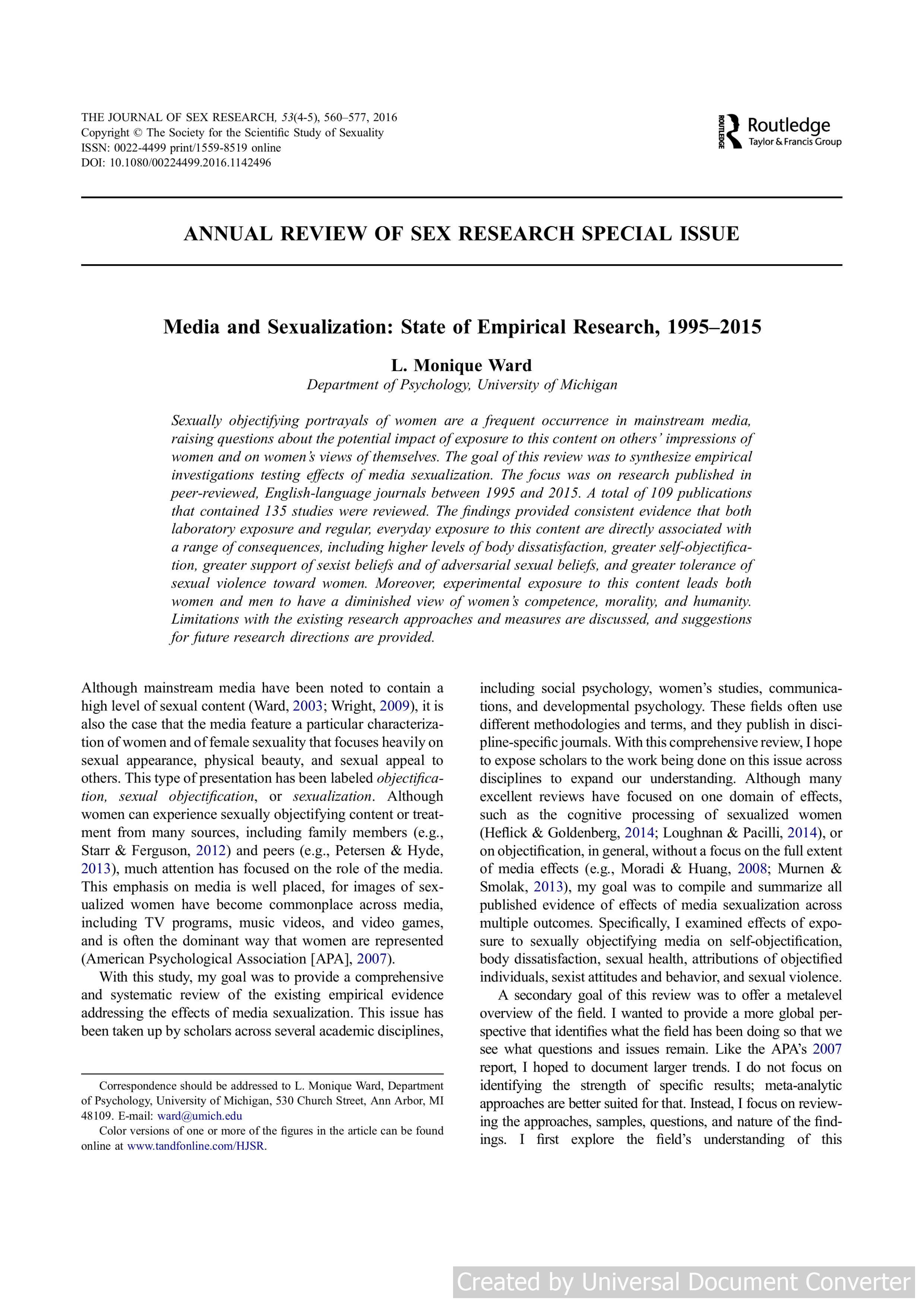 Media and Sexualization: State of Empirical Research, 1995–2015