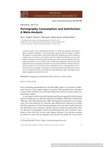Pornography Consumption and Satisfaction: A Meta‐Analysis