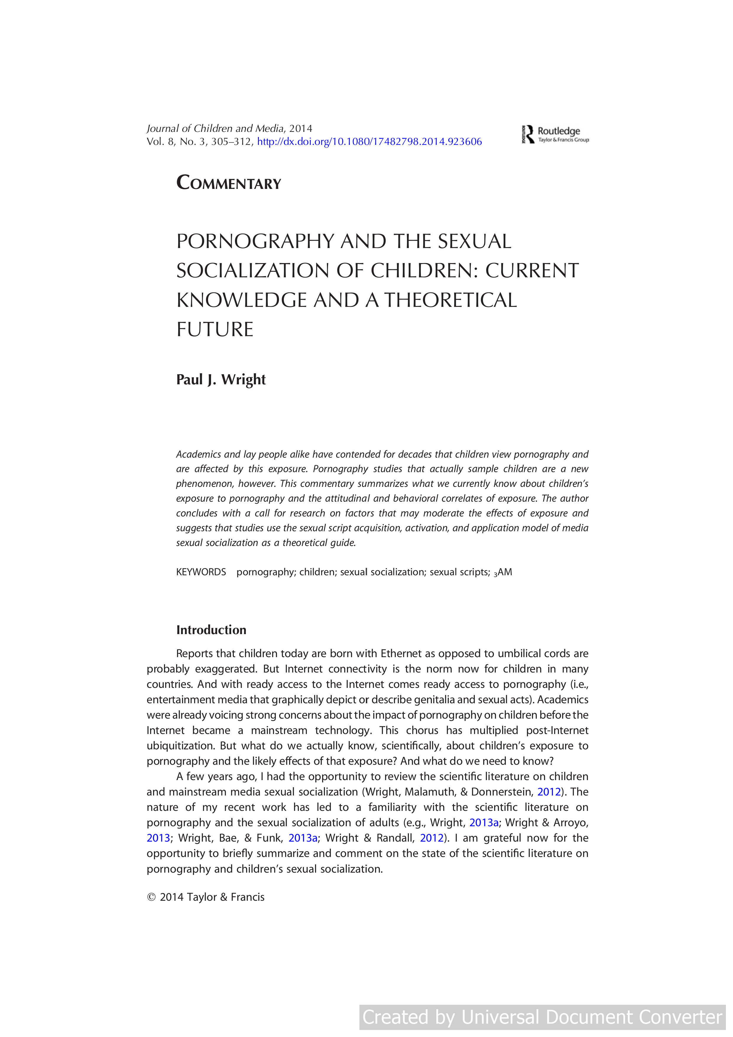 Pornography and the Sexual Socialization of Children: Current Knowledge and a Theoretical Future