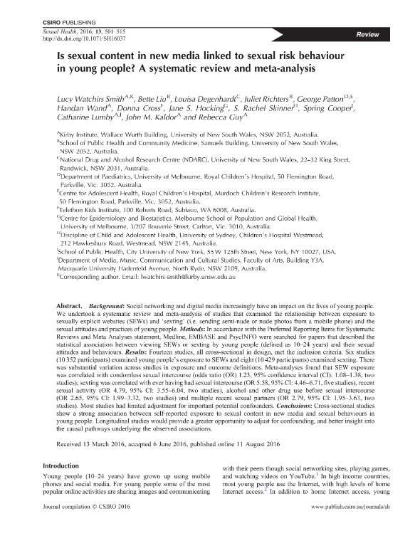 Is sexual content in new media linked to sexual risk behaviour in young people? A systematic review and meta-analysis