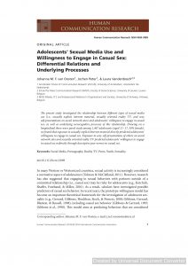 Adolescents' Sexual Media Use and Willingness to Engage in Casual Sex: Differential Relations and Underlying Processes