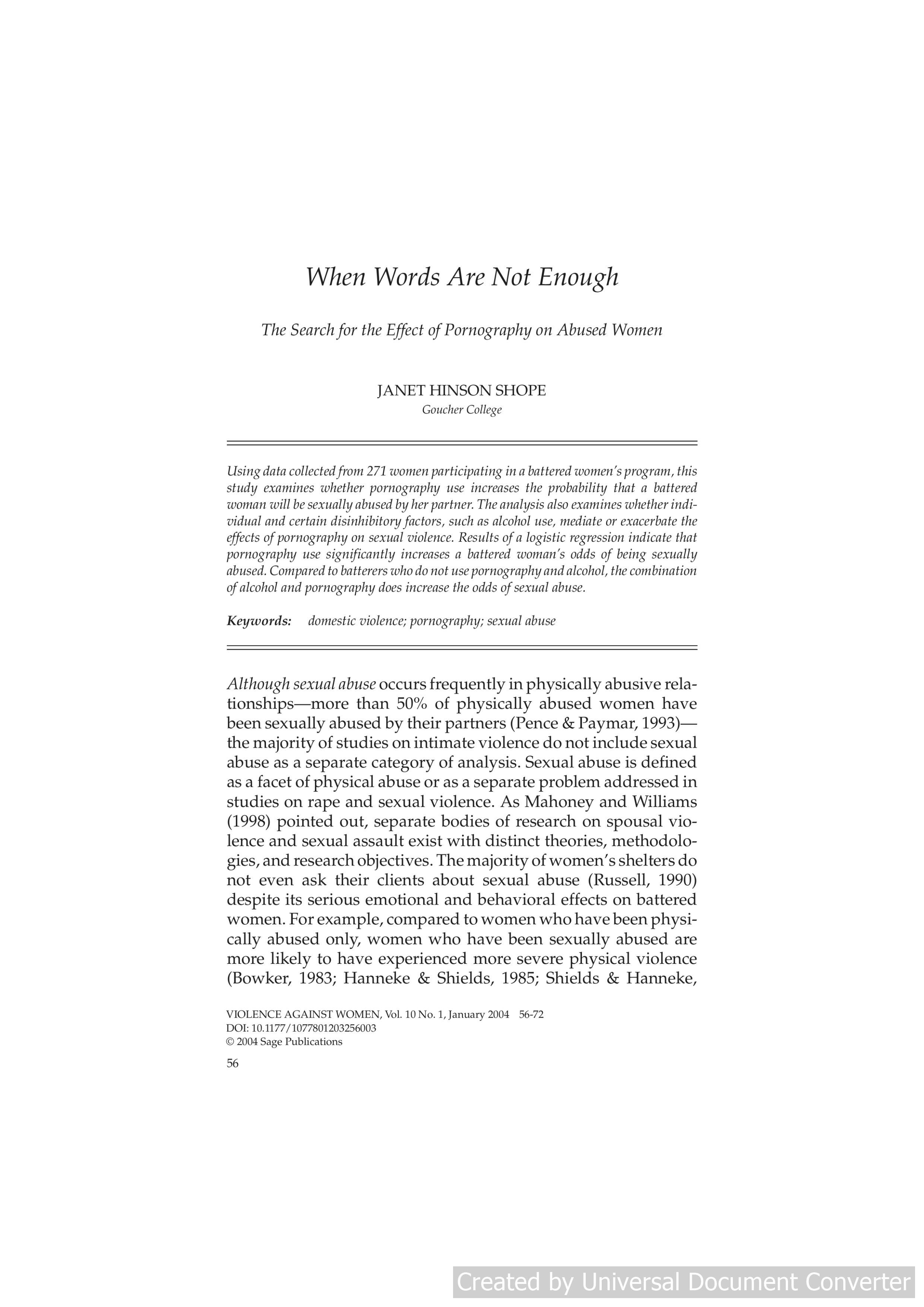 When Words Are Not Enough: The Search for the Effect of Pornography on Abused Women