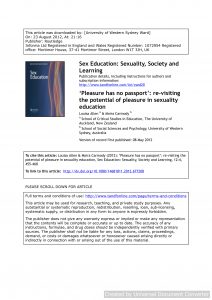 ‘Pleasure has no passport’: re-visiting the potential of pleasure in sexuality education