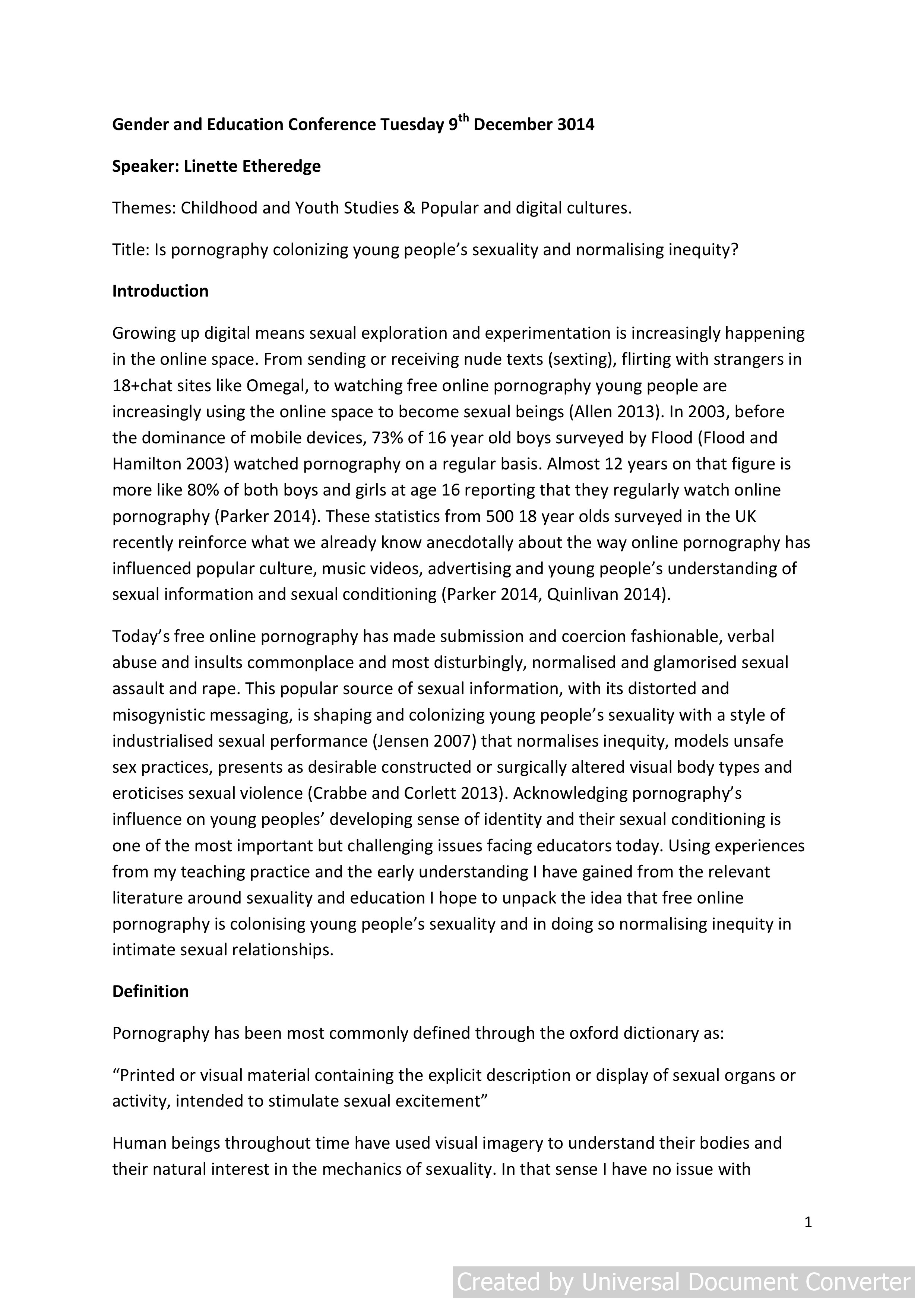 Is pornography colonizing young people's sexuality and normalising inequity?