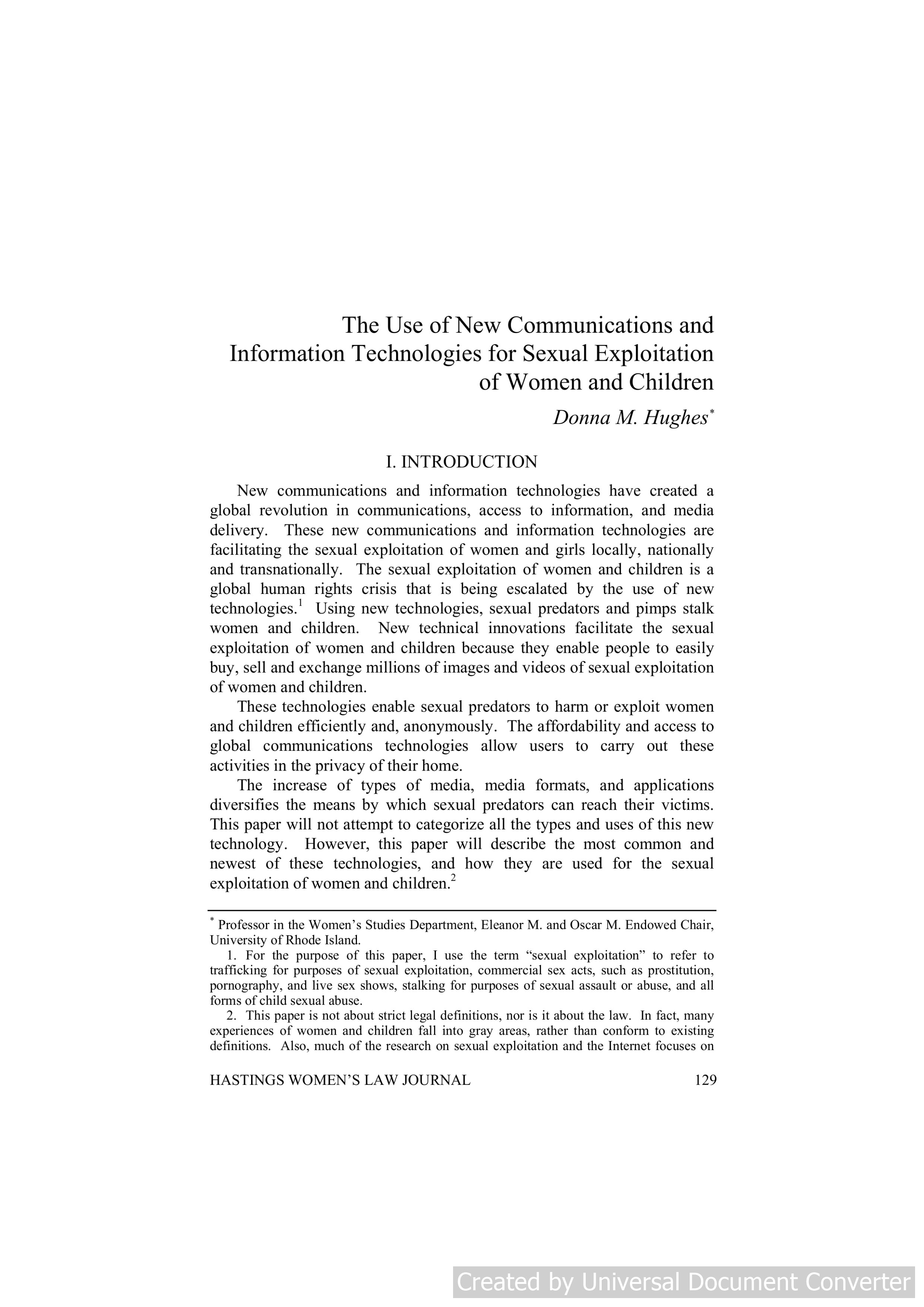 The Use of New Communication and Information Technologies for the Sexual Exploitation Of Women and Children