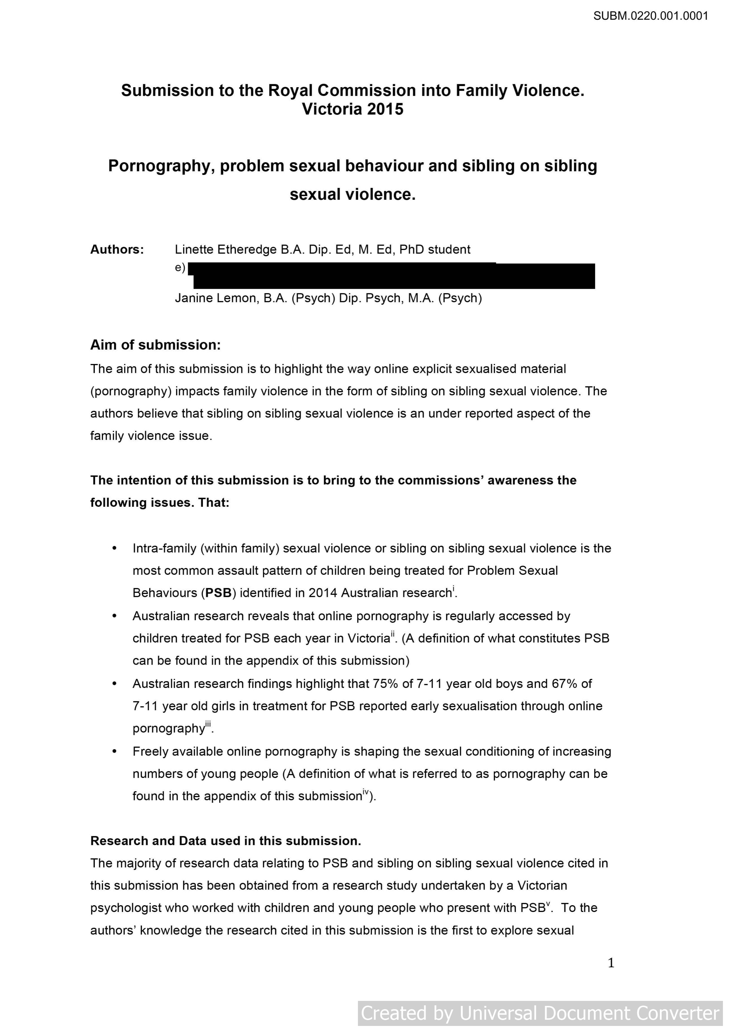Pornography, problem sexual behaviour and sibling on sibling sexual violence.