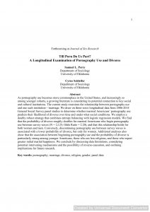 Till Porn Do Us Part? A Longitudinal Examination of Pornography Use and Divorce