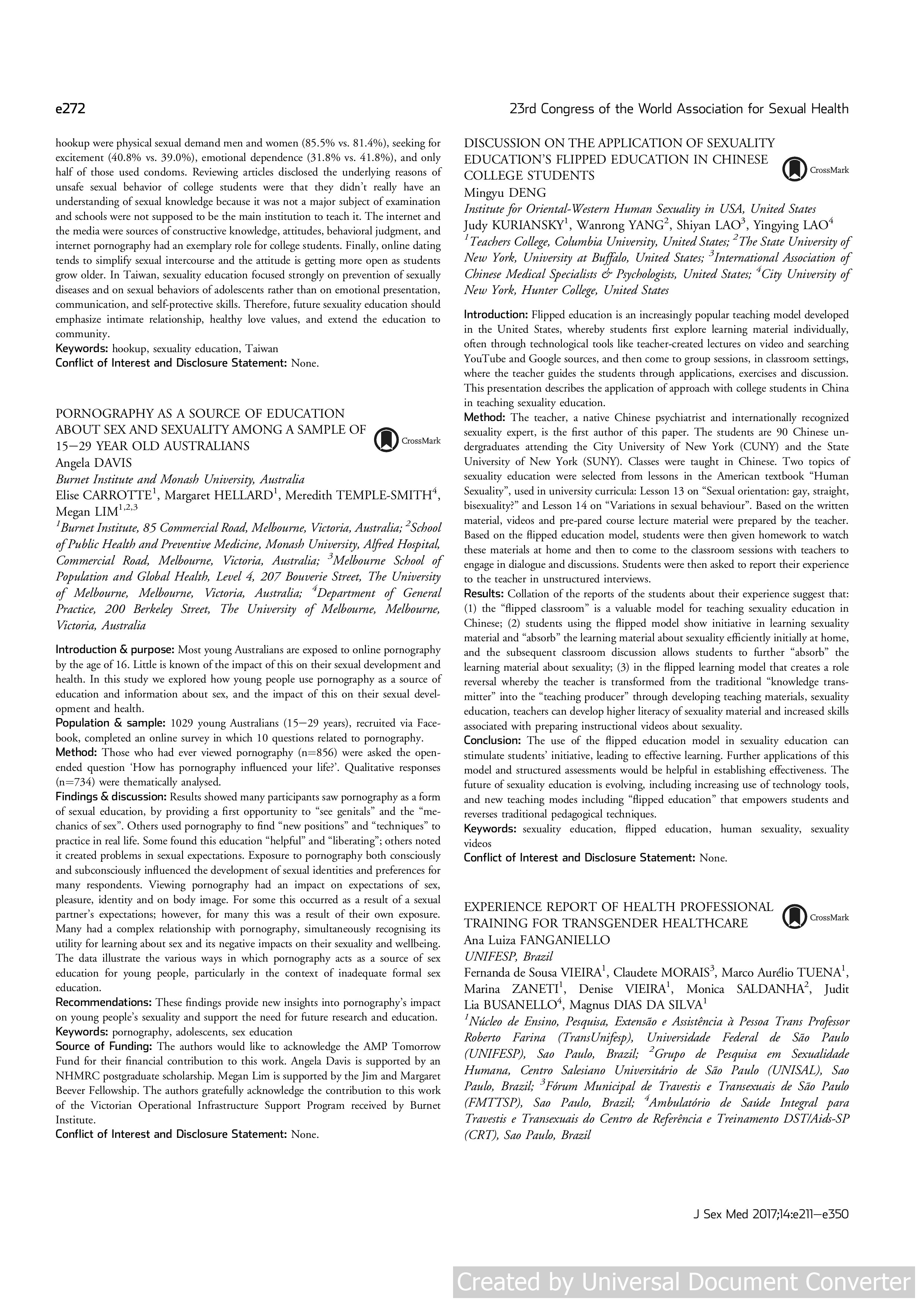 Pornography as a Source of Education About Sex and Sexuality Among a Sample of 15–29 Year Old Australians