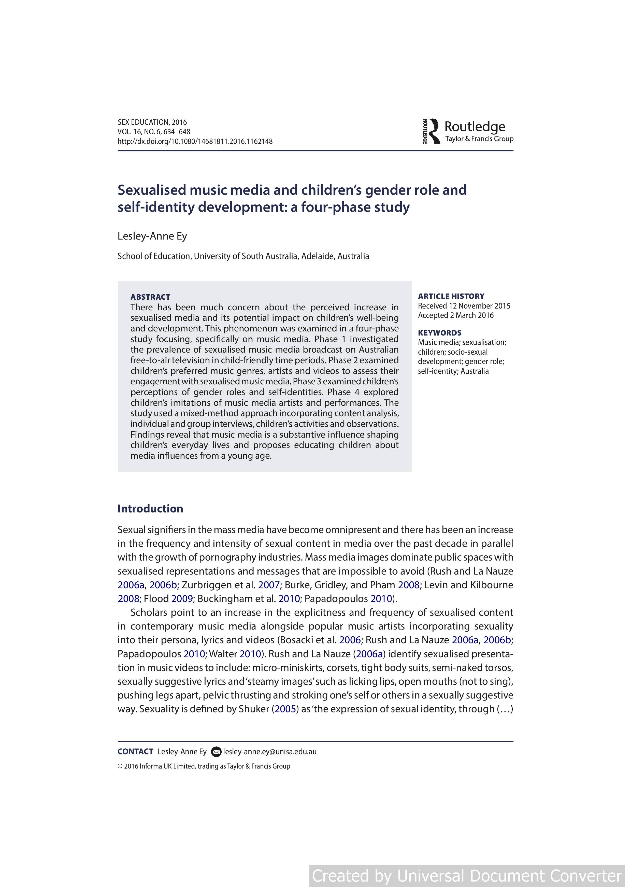 Sexualised music media and children’s gender role and self-identity development: a four-phase study