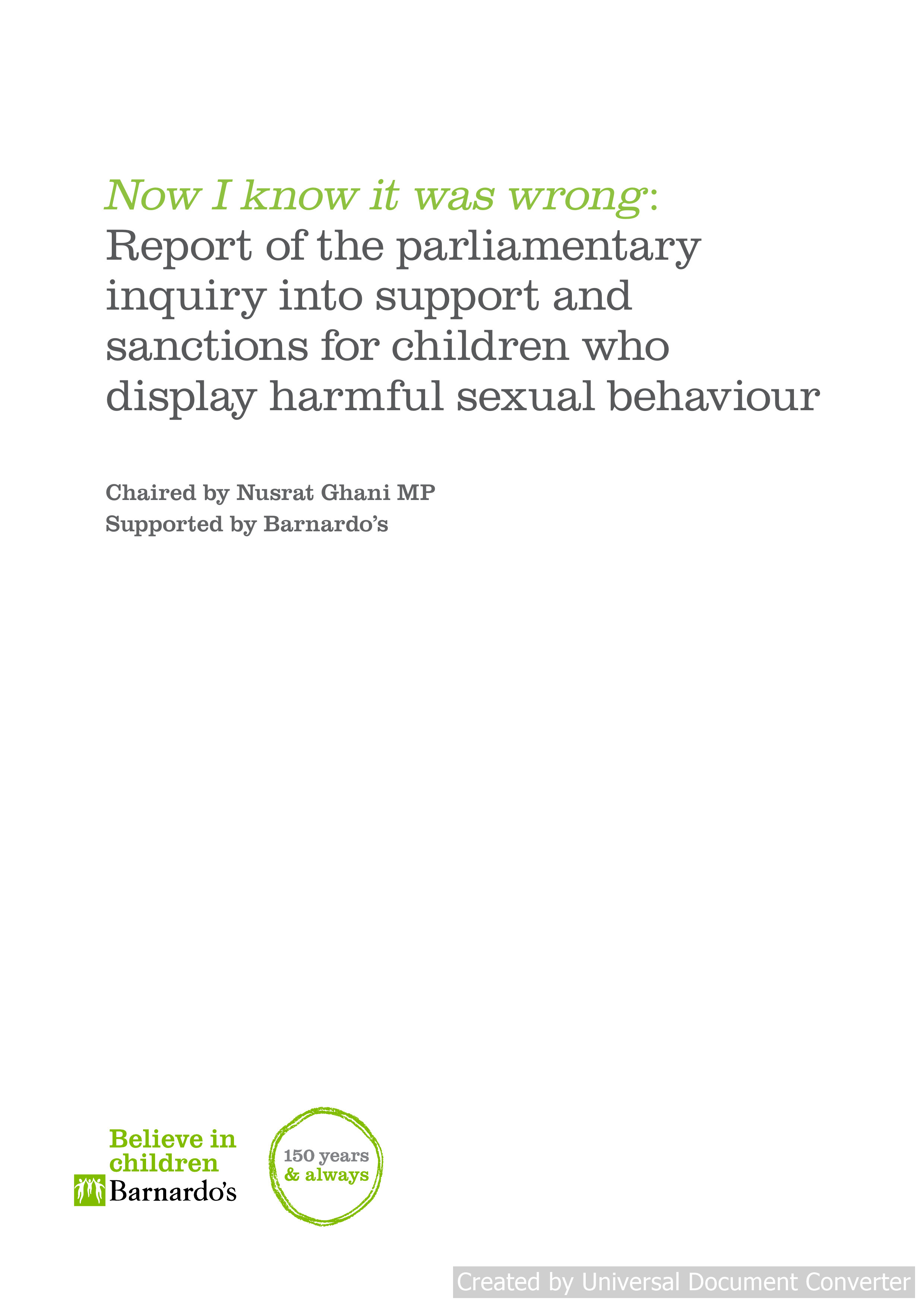 Now I know it was wrong: Report of the parliamentary inquiry into support and sanctions for children who display harmful sexual behaviour
