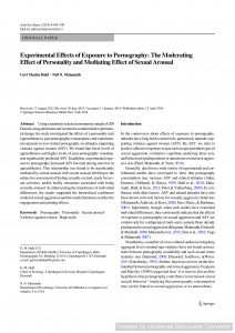 Experimental Effects of Exposure to Pornography: The Moderating Effect of Personality and Mediating Effect of Sexual Arousal