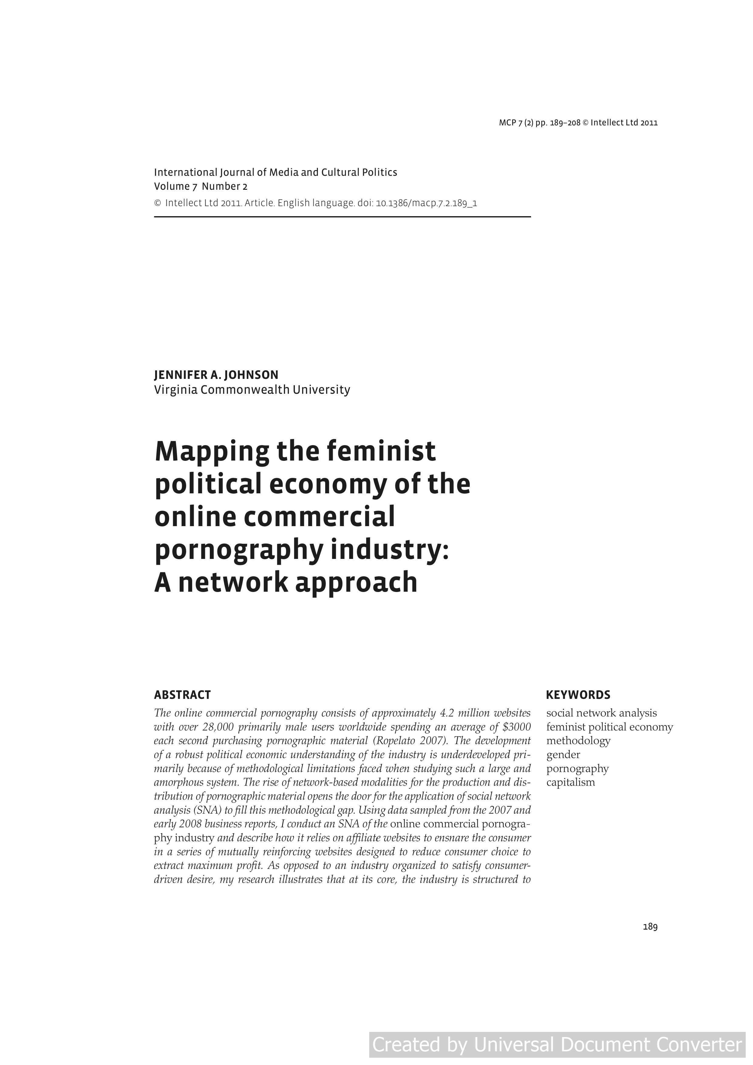 Mapping the feminist political economy of the online commercial pornography industry: A network approach