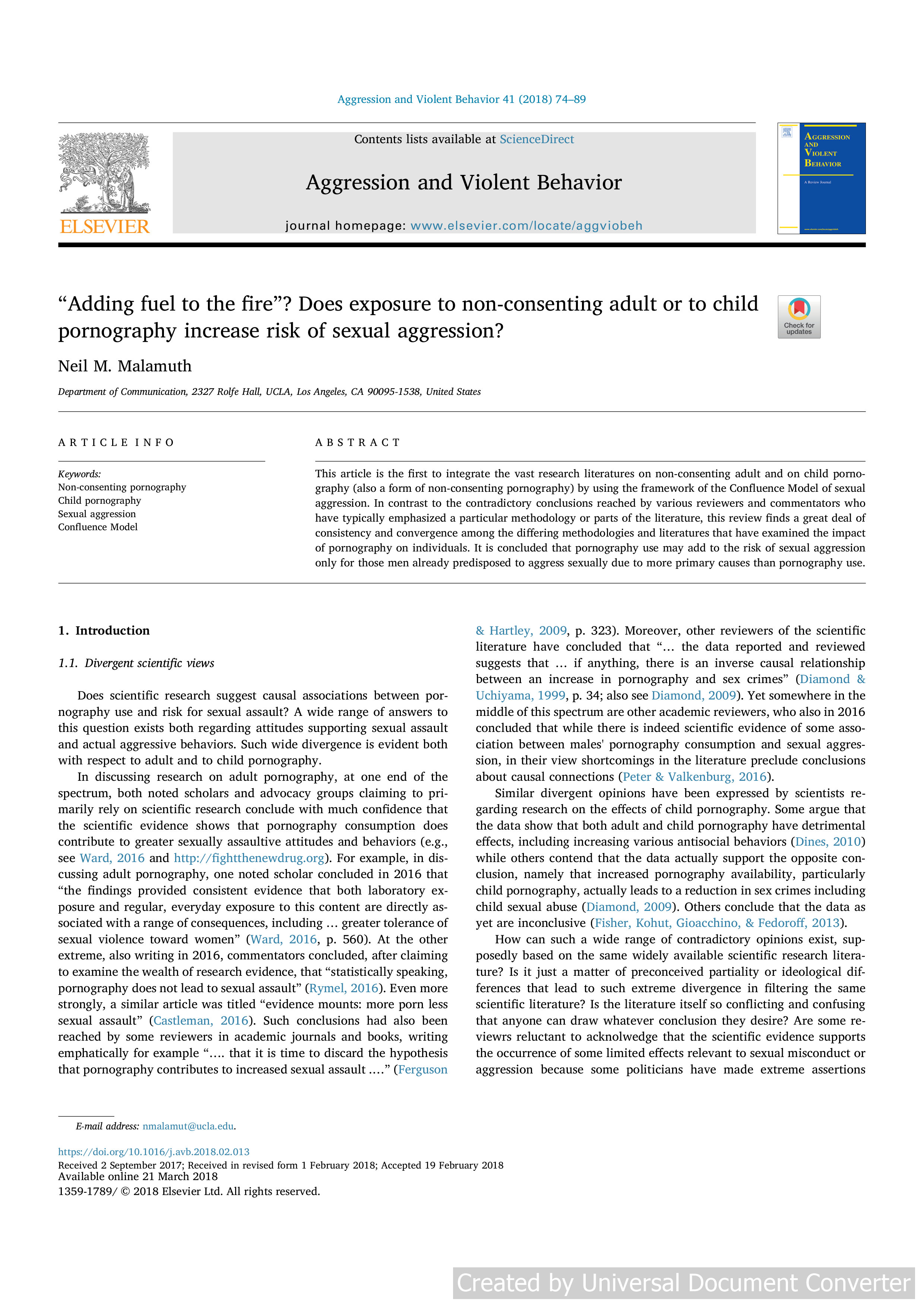 “Adding fuel to the fire”? Does exposure to non-consenting adult or to child pornography increase risk of sexual aggression?