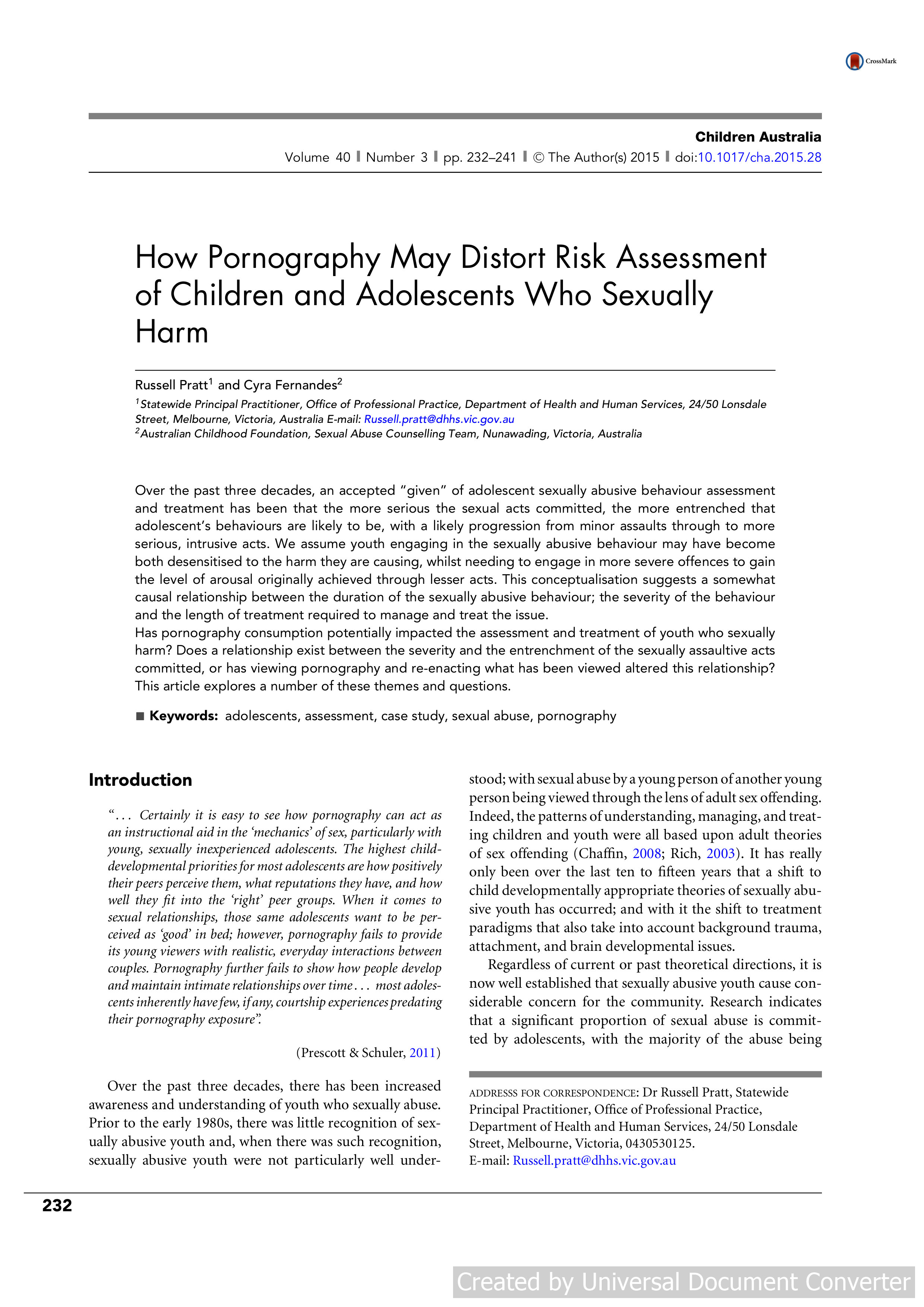 How Pornography May Distort Risk Assessment of Children and Adolescents Who Sexually Harm