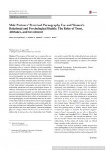 Male Partners’ Perceived Pornography Use and Women’s Relational and Psychological Health: The Roles of Trust, Attitudes, and Investment