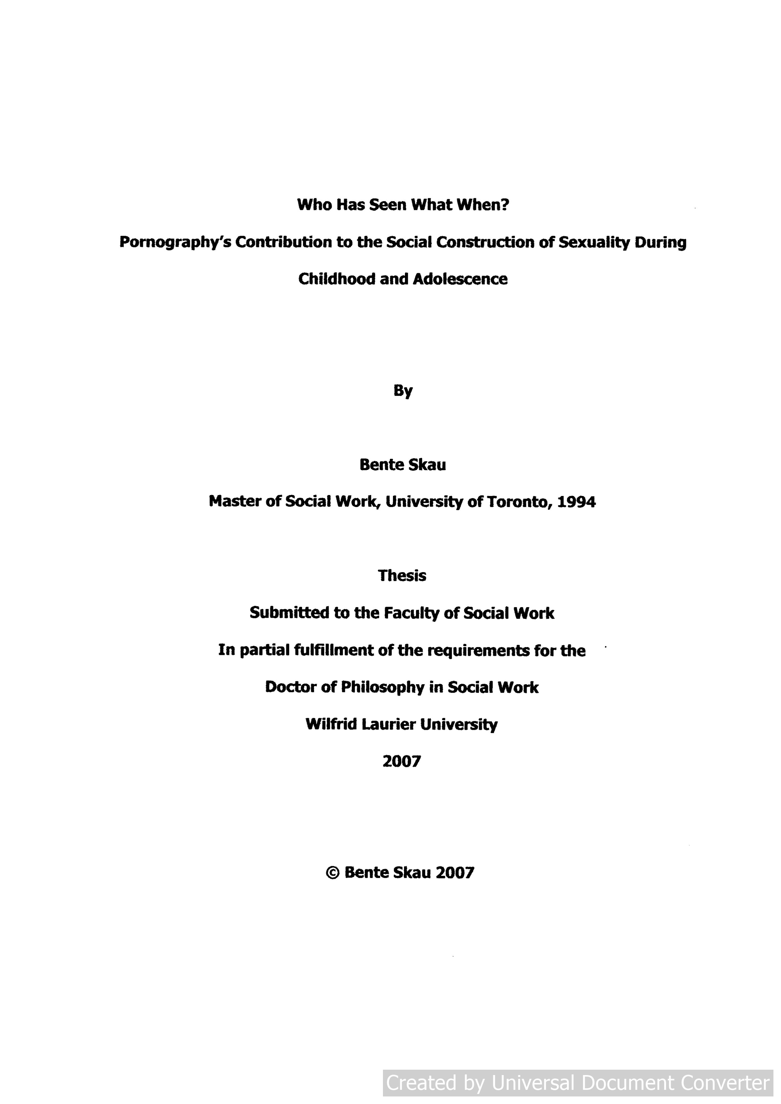Who Has Seen What When? Pornography's Contribution to the Social Construction of Sexuality During Childhood and Adolescence