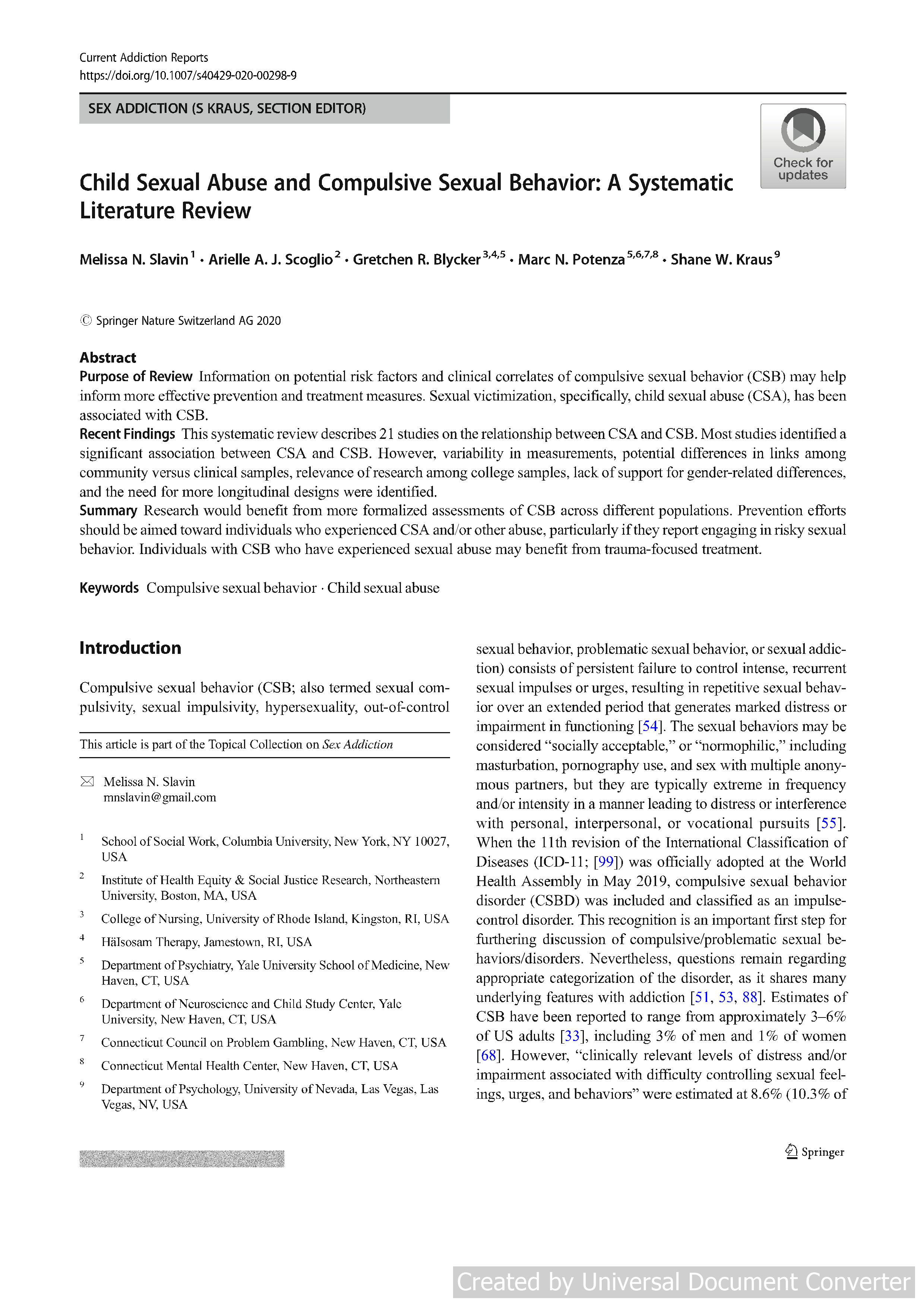 Child Sexual Abuse and Compulsive Sexual Behavior: A Systematic Literature Review