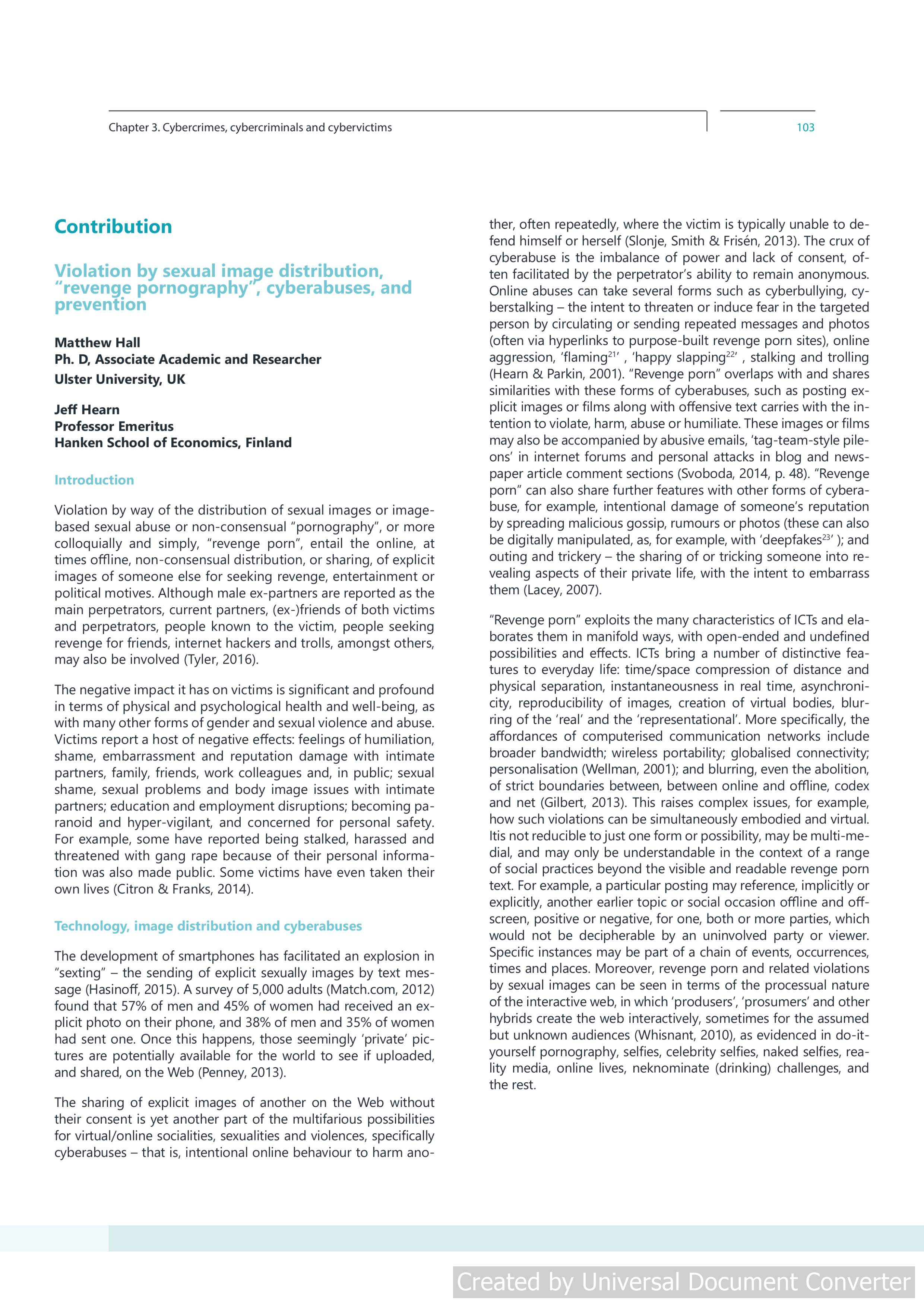 Violation by sexual image distribution, “revenge pornography”, cyberabuses, and prevention