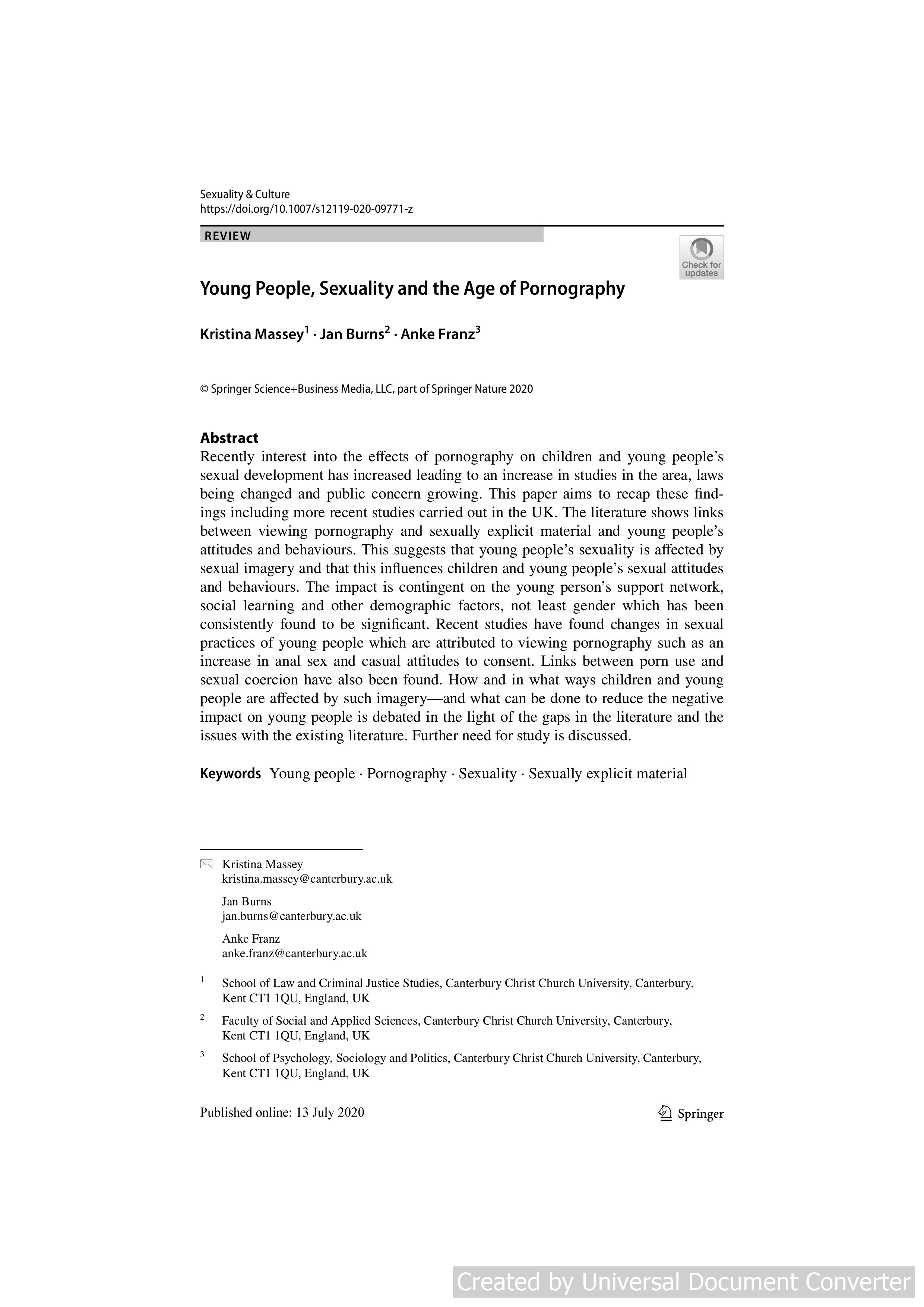 Young People, Sexuality and the Age of Pornography