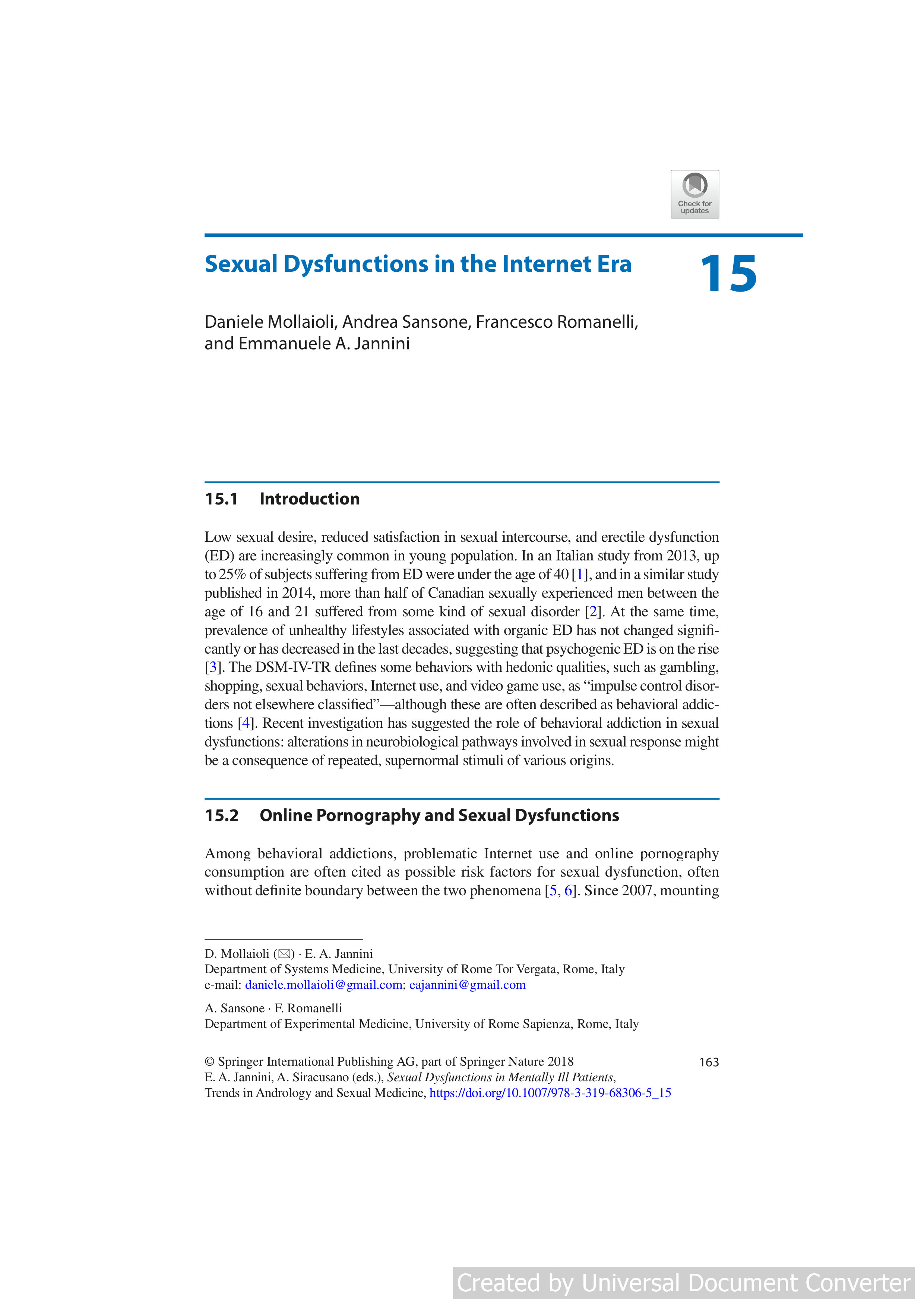 Sexual Dysfunctions in the Internet Era