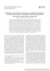 Revisiting the Association between Pornography Use and Risky Sexual Behaviors: The Role of Early Exposure to Pornography and Sexual Sensation Seeking