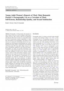 Young Adult Women’s Reports of Their Male Romantic Partner’s Pornography Use as a Correlate of Their Self-Esteem, Relationship Quality, and Sexual Satisfaction