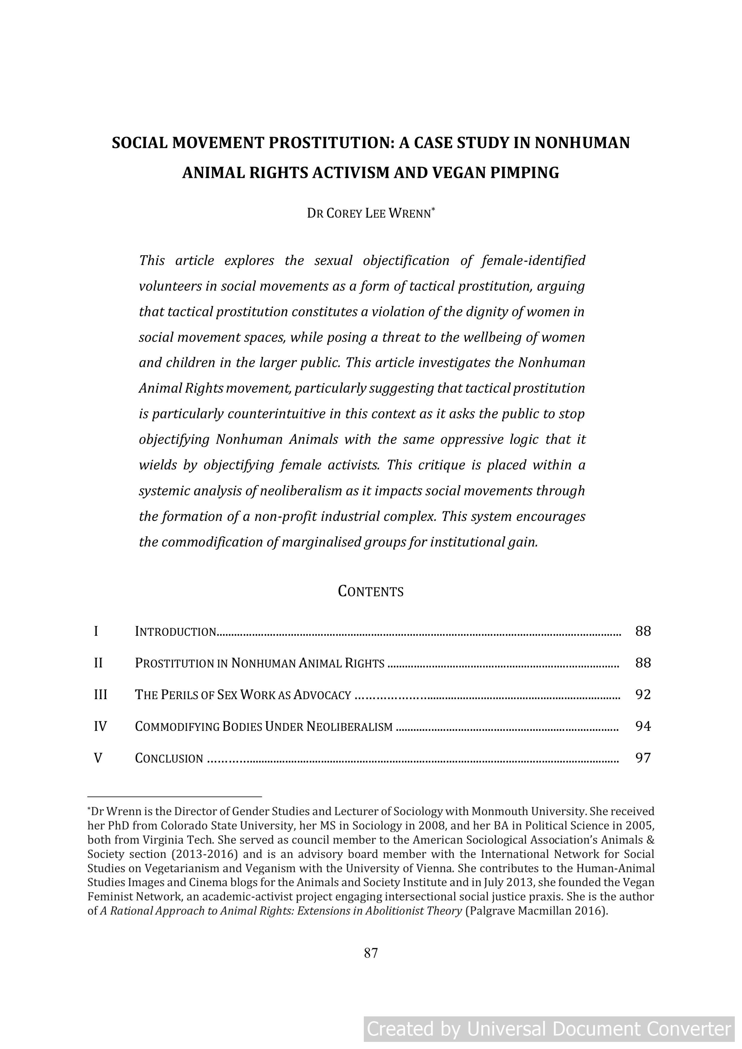 Social Movement Prostitution: A Case Study in Nonhuman Animal Rights Activism and Vegan Pimping