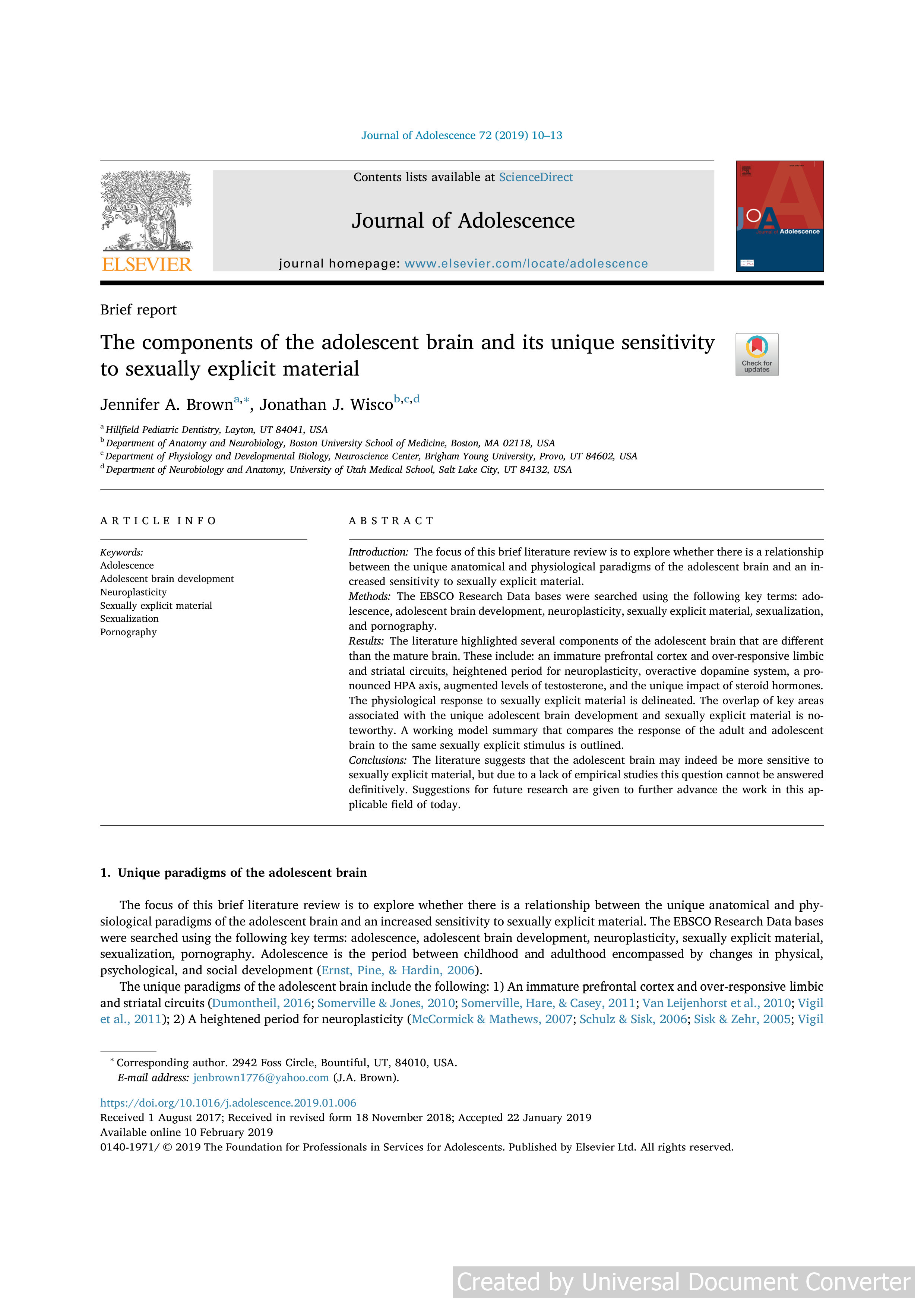 The components of the adolescent brain and its unique sensitivity to sexually explicit material