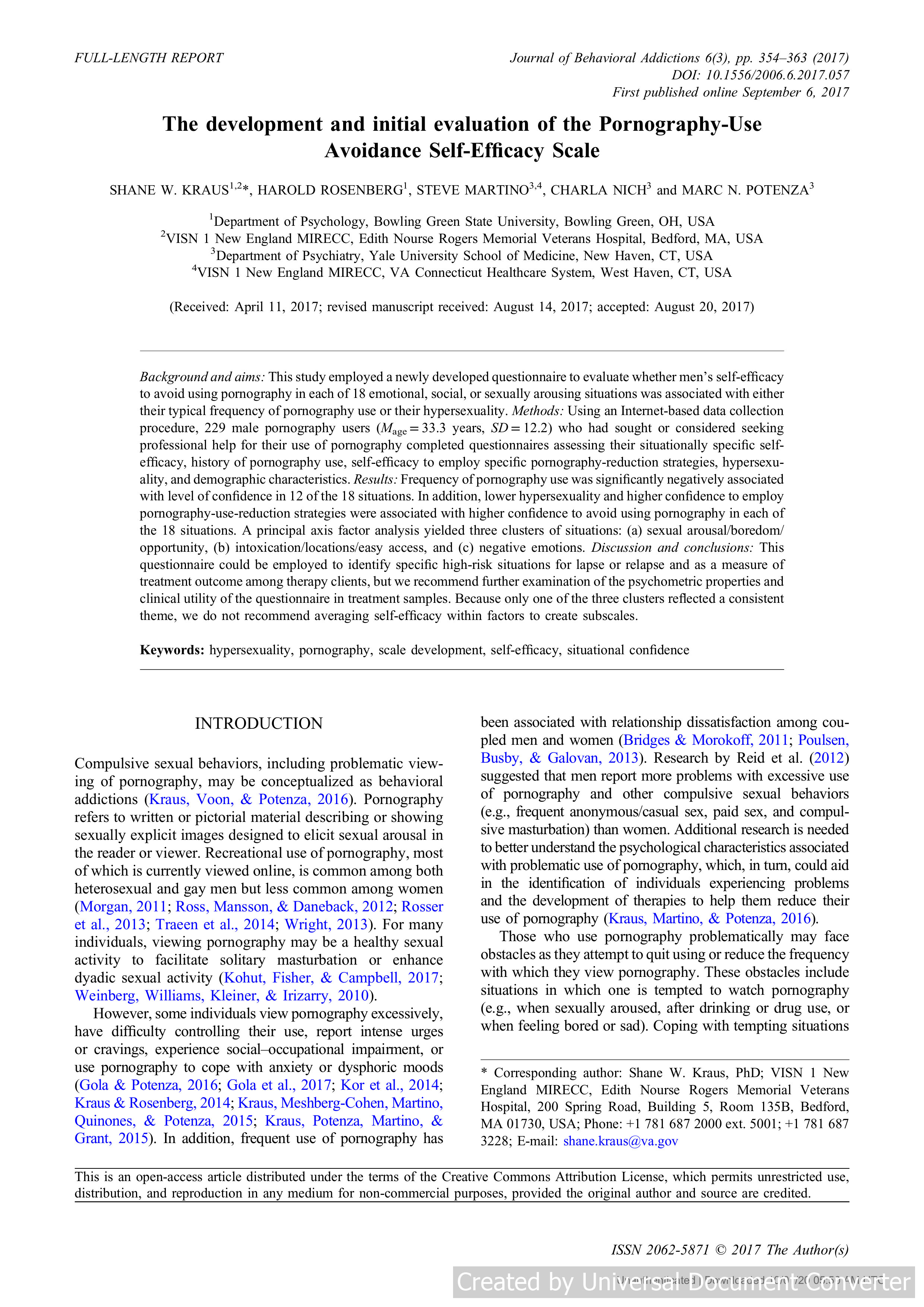 The development and initial evaluation of the Pornography-Use Avoidance Self-Efficacy Scale
