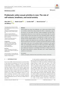 Problematic online sexual activities in men: The role of self‐esteem, loneliness, and social anxiety