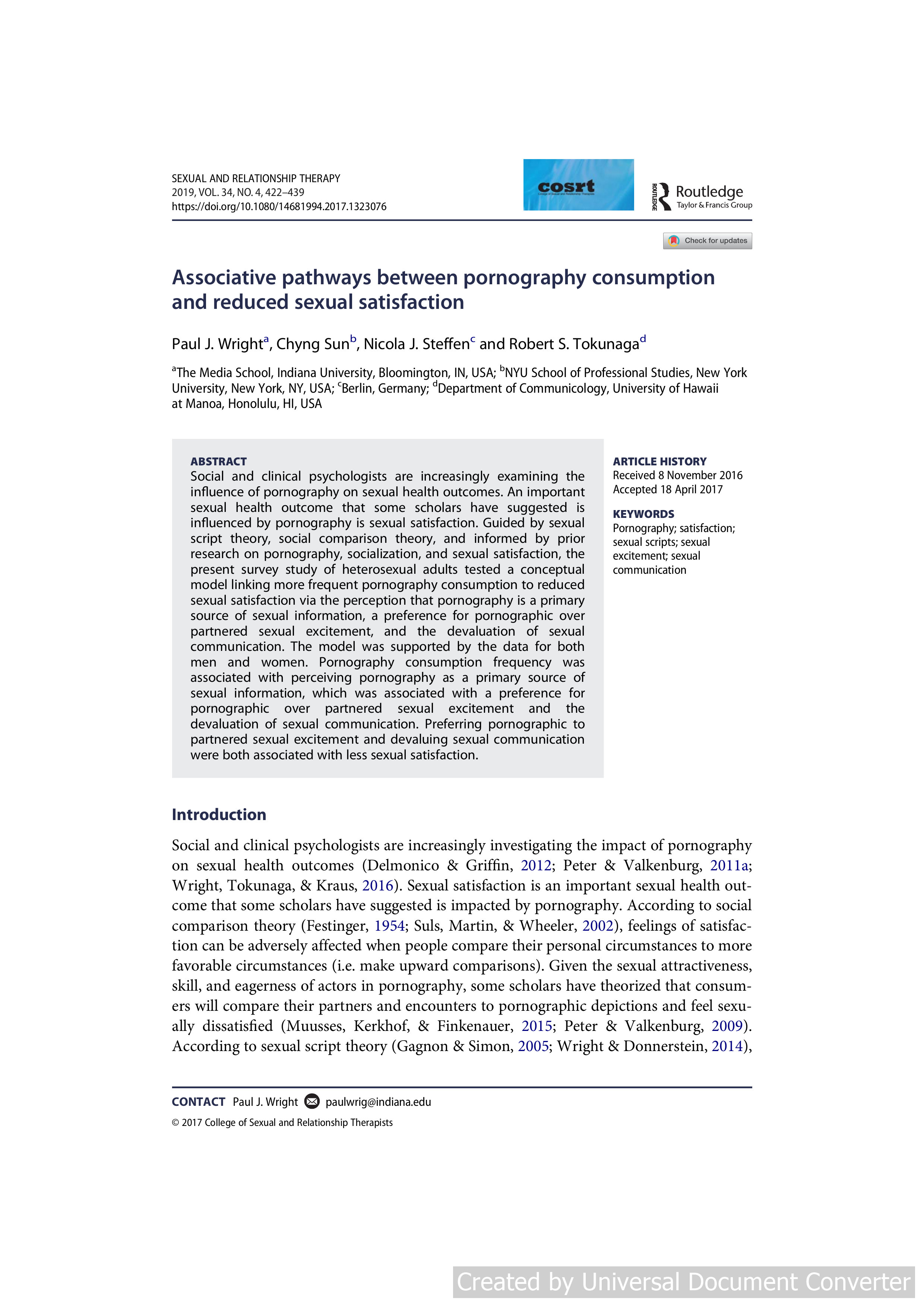 Associative pathways between pornography consumption and reduced sexual satisfaction