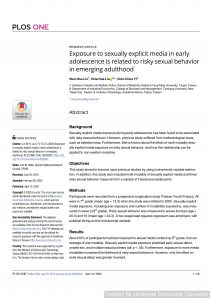Exposure to sexually explicit media in early adolescence is related to risky sexual behavior in emerging adulthood