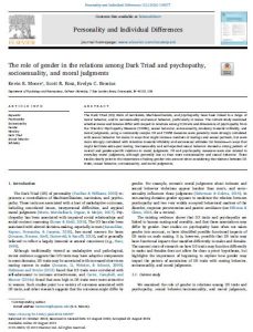 The role of gender in the relations among Dark Triad and psychopathy, sociosexuality, and moral judgments