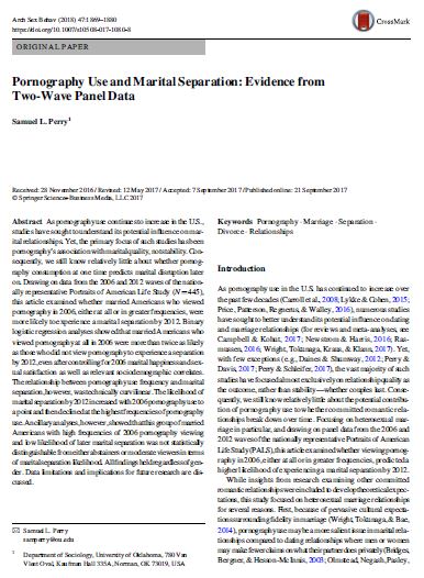 Pornography Use and Marital Separation: Evidence from Two-Wave Panel Data