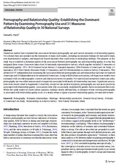 Pornography and Relationship Quality-Establishing the Dominant Pattern by Examining Pornography Use