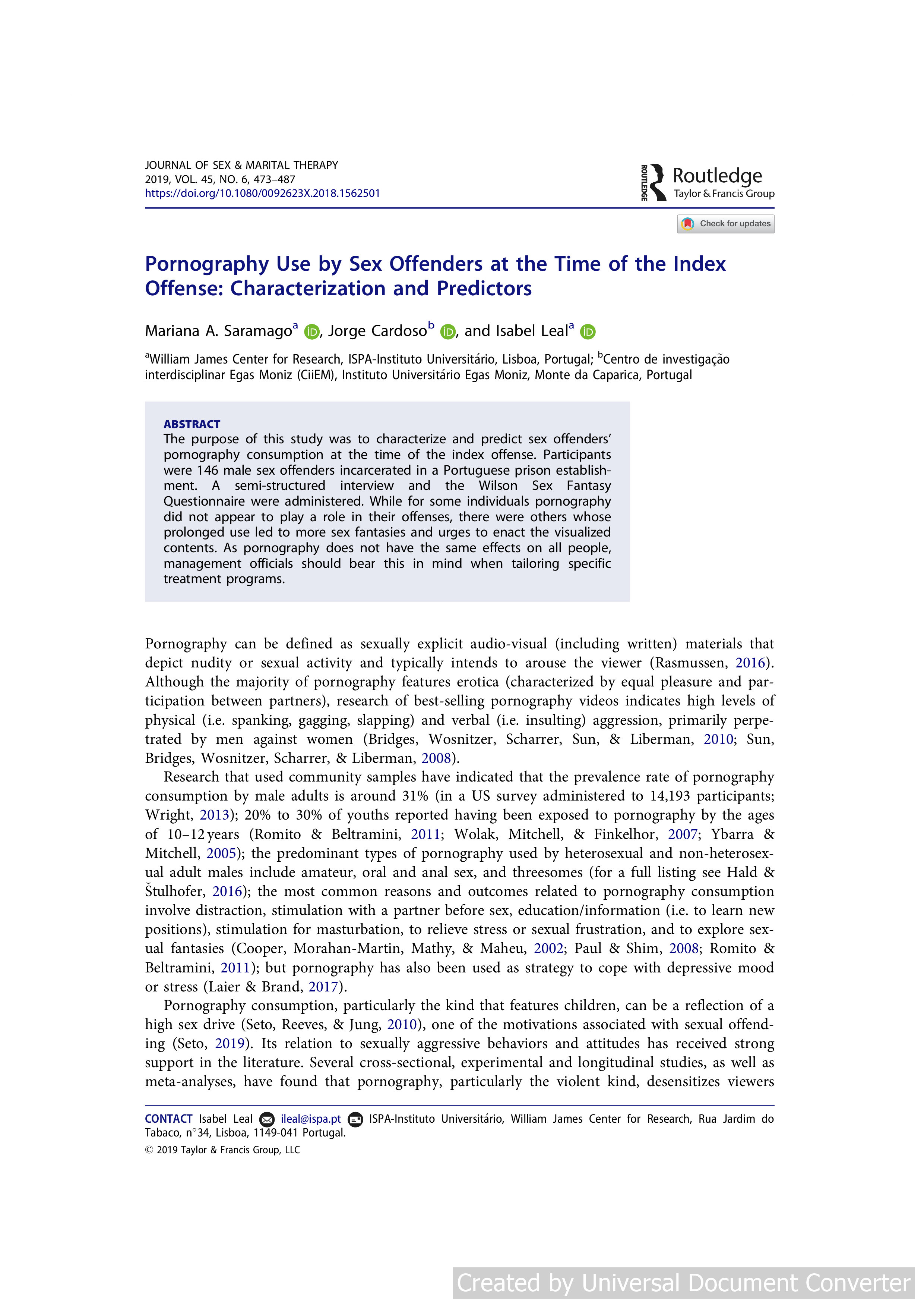 Pornography Use by Sex Offenders at the Time of the Index Offense: Characterization and Predictors