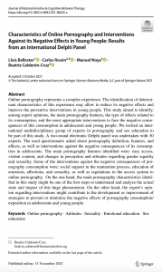 Characteristics of Online Pornography and Interventions Against its Negative Effects in Young People: Results from an International Delphi Panel