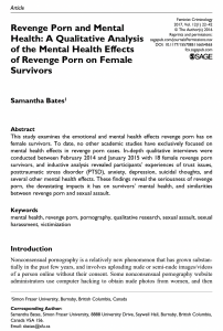 Revenge Porn and Mental Health: A Qualitative Analysis of the Mental Health Effects of Revenge Porn on Female Survivors