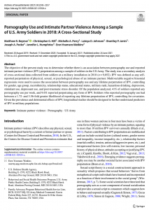 Pornography Use and Intimate Partner Violence Among a Sample of U.S. Army Soldiers in 2018: A Cross-Sectional Study