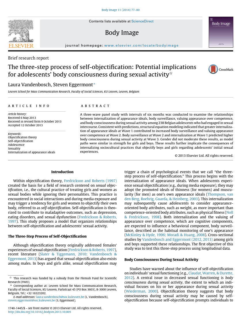 The three-step process of self-objectification: Potential implications for adolescents’ body consciousness during sexual activity
