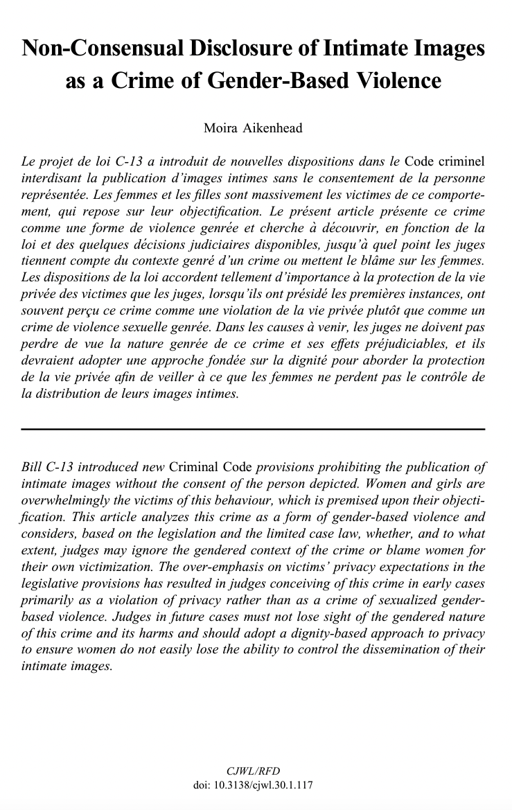 Non-Consensual Disclosure of Intimate Images as a Crime of Gender-Based Violence