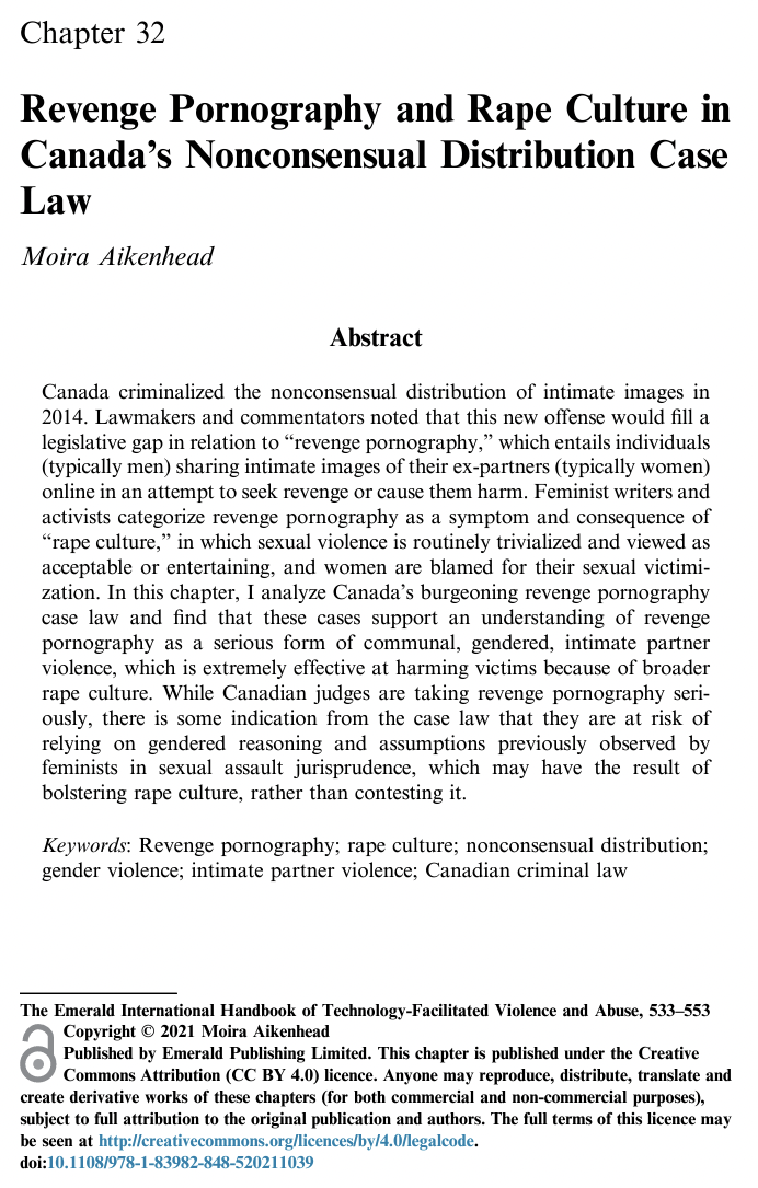 Revenge Pornography and Rape Culture in Canada’s Nonconsensual Distribution Case Law