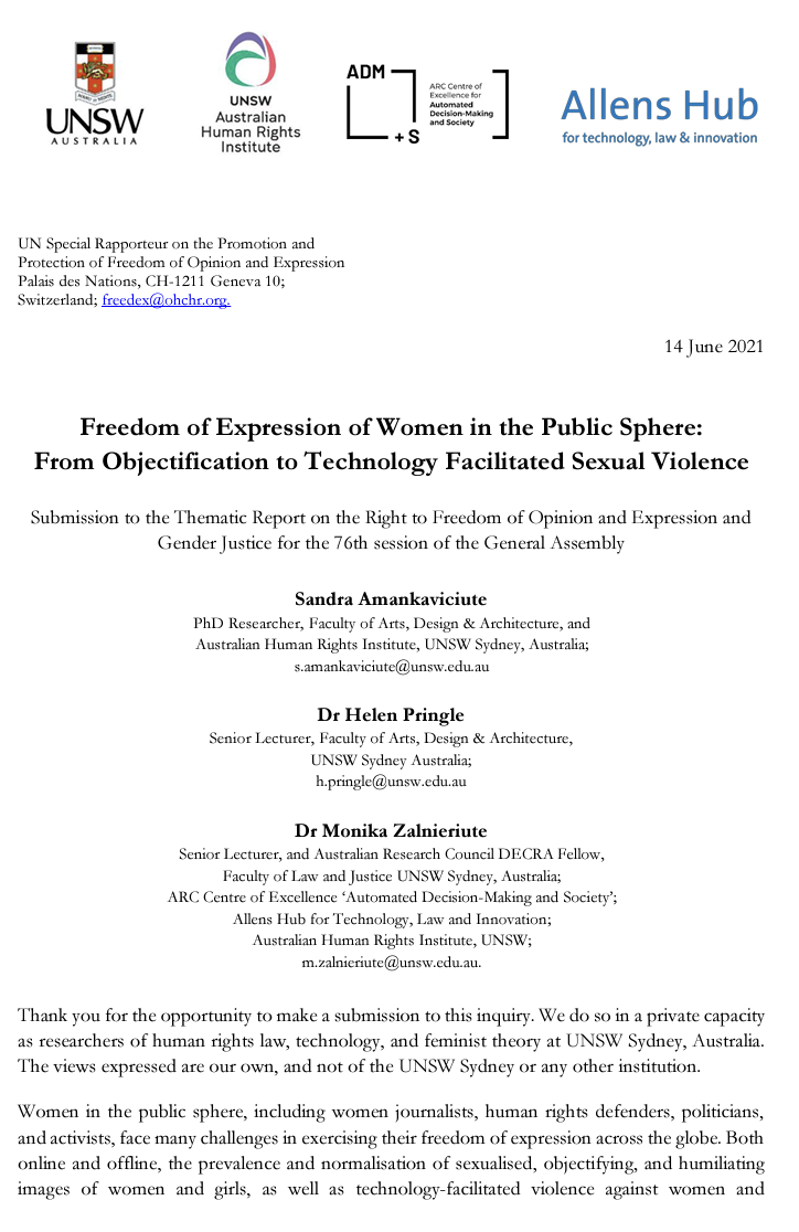 Freedom of Expression of Women in the Public Sphere: From Objectification to Technology Facilitated Sexual Violence