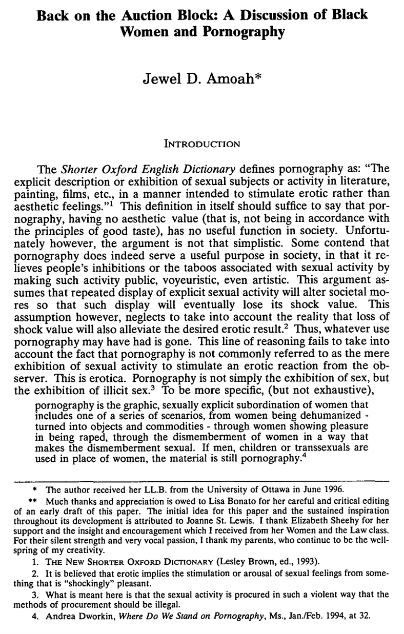 Back on the Auction Block: A Discussion of Black Women and Pornogrpahy